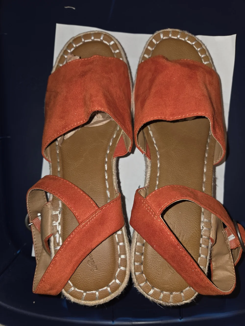 Universal Thread Orange Suede Cross-Strap Slide Sandals with Tan Footbed